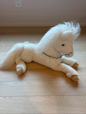 White Plush Horse Toy with Braided Halter - Soft Cuddly Stuffed Animal
